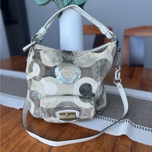 Coach Kristin sequin Stylish Tan and Cream Women's Bag